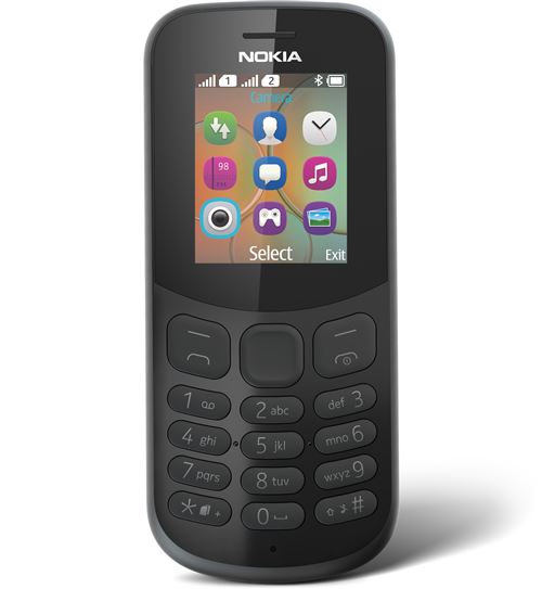 Nokia 130 - Téléphone mobile - double SIM - 8 Mo - microSD slot - GSM - 160 x 120 pixels - RAM 4 Mo - 0,3 MP - Nokia Series 30+ - noir