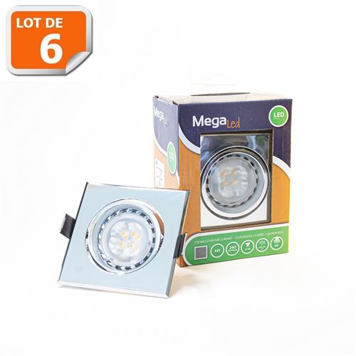 Lot 6 Spots encastrables LED amovibles Argenté 4W - Equivalent 40W - Mega Led CL10GUSC40W