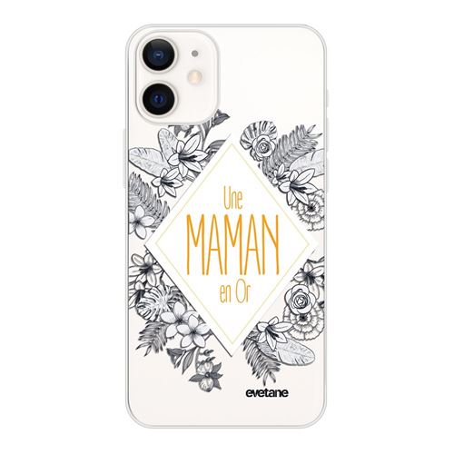 Coque pour iPhone 12 mini souple transparente Une Maman en or Motif Ecriture Tendance [Evetane®]