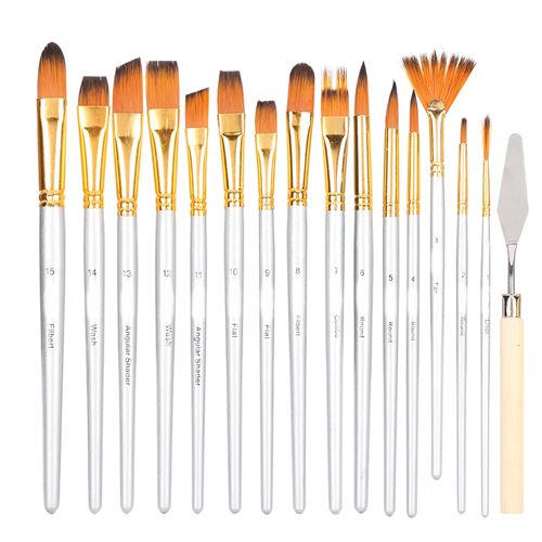 Set De 10 Pinceaux Pour Peinture Acrylique Et Huile - Tailles Variées (angulaires, Plats, Ronds...) - Idéal Débutants Et Artistes