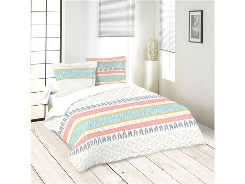 Parure de lit 100% coton 57 fils motif graphique 260x240cm ORYLIA