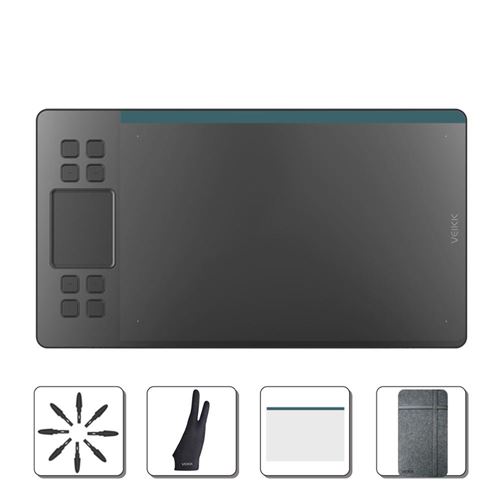3 Pièces Tablette Graphique VEIKK-A50 10*6 Pouces Avec Stylet 8 Plumes De Stylos ,1 Gents,1 Film Et 1 Case ,Compatible PC Window et Mac OS-Noir