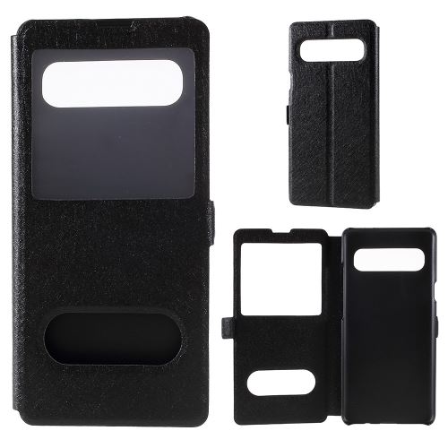 Etui en PU double fenêtre en soie avec support noir pour votre Samsung Galaxy S10 5G