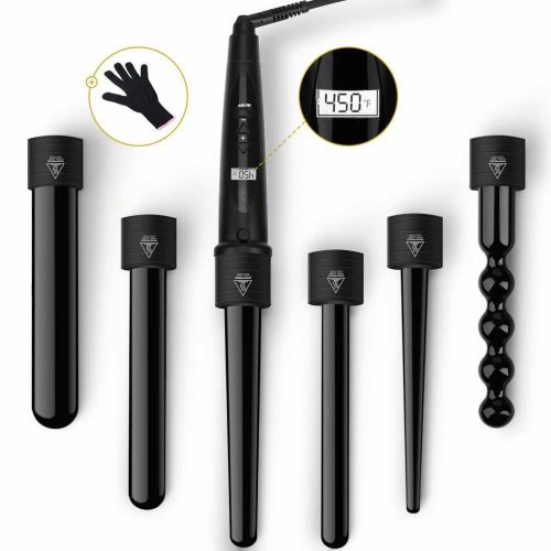 Fer à Boucler,6 en 1 Fer à Friser Professionnels Interchangeable en Céramique Tourmaline pour cheveaux bouclé, 2 Niveaux des Températures