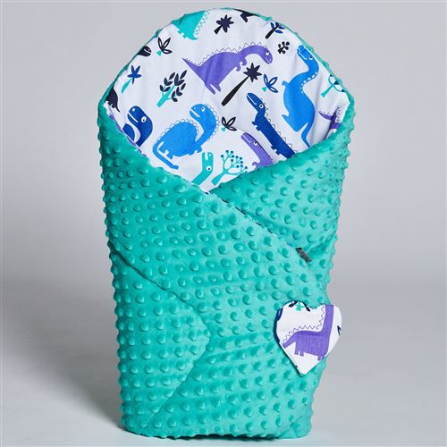 Sevira kids Gigoteuse d'emmaillotage minky réversible, DINO Turquoise dès la naissance - 3/4 mois