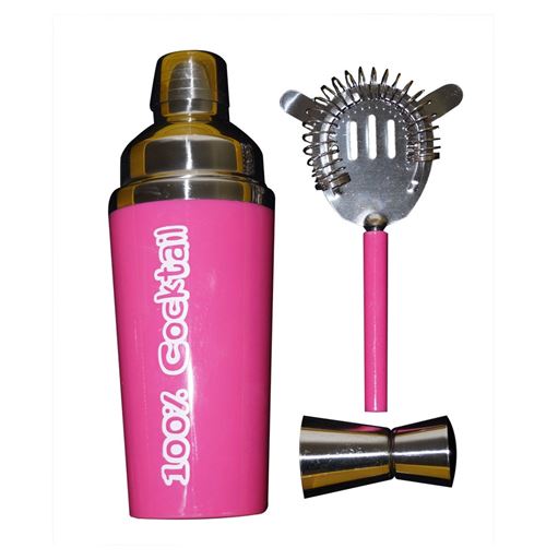 Coffret cocktail - 3 pièces - Rose - Shaker et accessoires