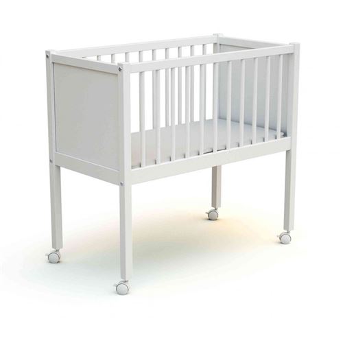 Berceau bébé à roulettes en bois laqué blanc 40x80