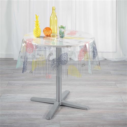 nappe cristal ronde (0) 140 cm pvc imprime 14/100e hello ananas