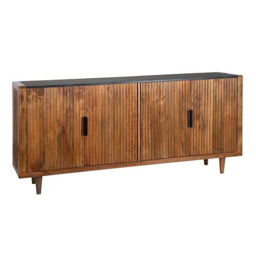 Buffet 4 portes Bois massif à reliefs et Marbre - SAGEN
