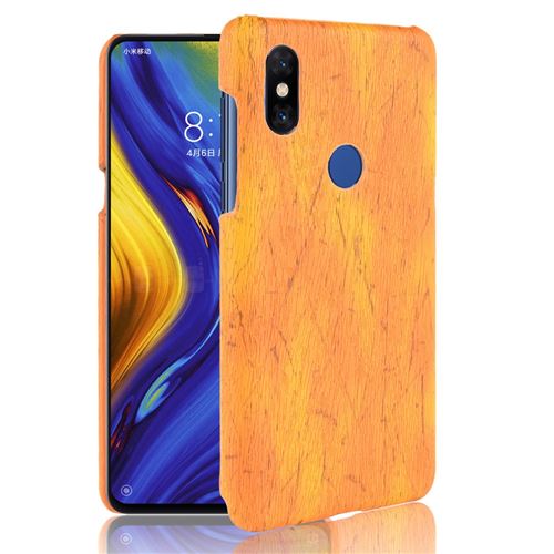 Etui en PU peau de bois jaune pour votre Xiaomi Mi Mix 3