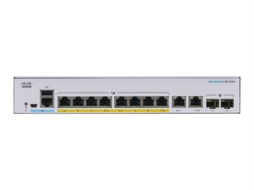 Cisco Business 250 Series CBS250-8FP-E-2G - Commutateur - C3 - intelligent - 8 x 10/100/1000 (PoE+) + 2 x SFP Gigabit combiné - Montable sur rack - Po
