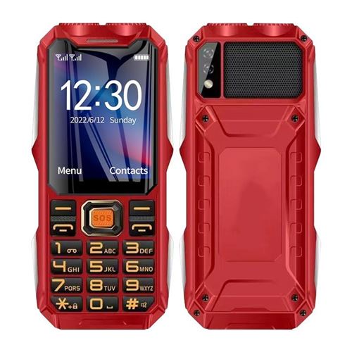 Téléphone Incassable Étanche Antichoc Batterie 16800mAh Dual SIM SOS Bluetooth FM Rouge YONIS