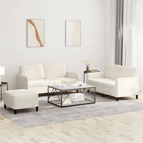 Non Communiqué Crème Ensemble De Canapés 3 Pcs Velours