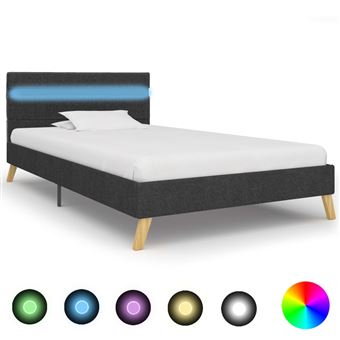 vidaXL Cadre de lit avec LED Gris foncé Tissu 100 x 200 cm - 1