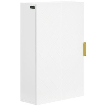 Armoire murale de salle de bain - porte, 2 étagères - poignée métal doré MDF blanc - 1