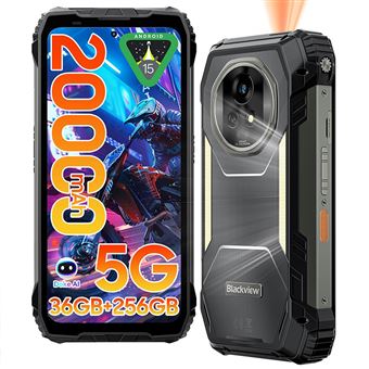 Blackview XPLORE 2 Projecteur Téléphone Portable Incassable 5G,36Go/256Go,6.73",Android 15 Smartphone Débloqué,20000mAh,NFC,AI,Dual SIM, Noir - 1