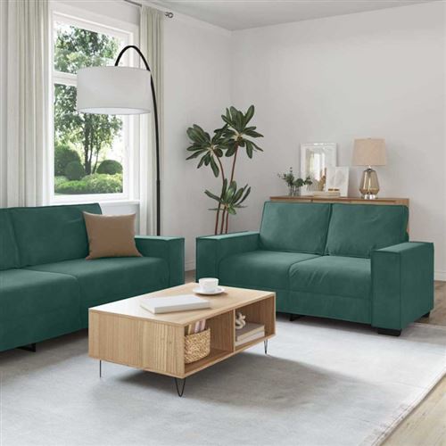 Vidaxl Vert Ensemble De Canapés 3 Pcs Avec Coussins Foncé Velours - Image 2