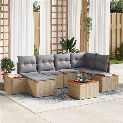 Vidaxl Beige Ensemble De Canapé De Jardin 7 Pc Polyrotin - Image 2