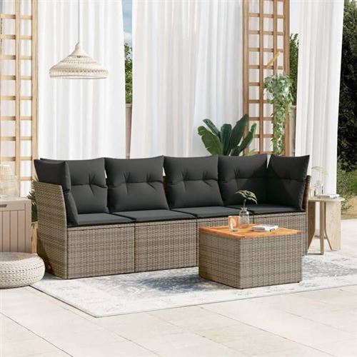 Non Communiqué Gris Vidaxl Salon De Jardin Avec Coussins 5 Pcs, Canapés De Terrasse, Ensemble De Meubles De Patio, Mobilier D'extérieur, 3255808