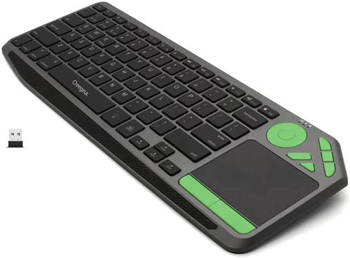 Ovegna K26: Clavier sans Fil, avec Batterie intégré, Rétro-éclairé, Bluetooth et 2.4Ghz, Ultra-Fin, Pavé Tactile, pour Smart TV, tablettes sous iOS, Android, PC sous Windows, Mac et Linux (Green)