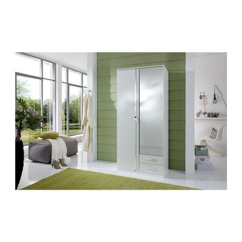 Armoire de chambre - Panneau de particules - 2 portes - Décor blanc - L 91 x P 56 x H 199 cm - TRIO