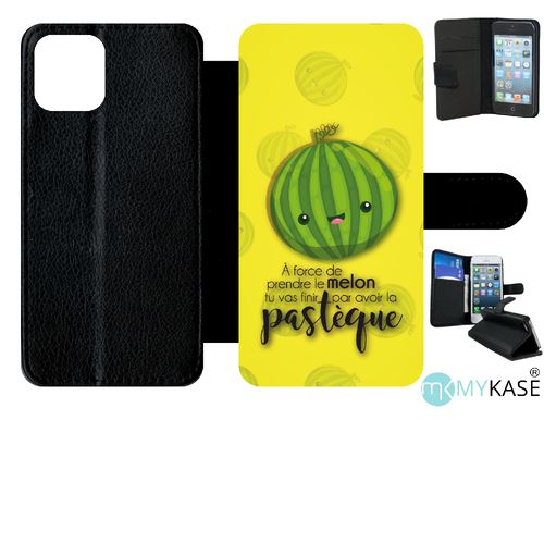 Etui My-Kase pour iPhone 11 Pro - force de prendre le melon tu vas finir par avoir la pastque fond jaune - Simili-cuir Noir