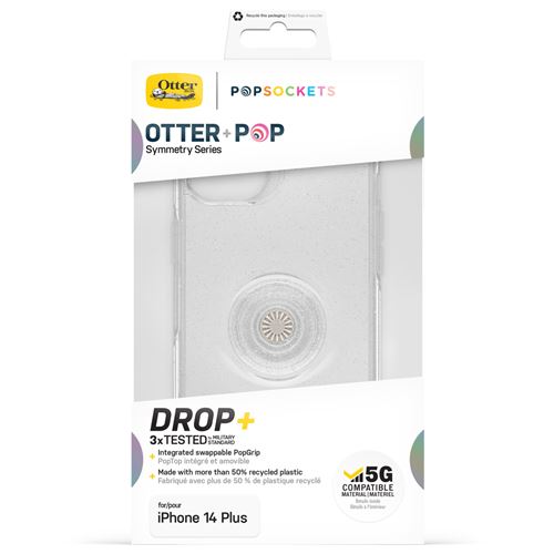 OtterBox Otter + Pop Symmetry Series - Coque de protection pour téléphone portable - polycarbonate, caoutchouc synthétique - Stardust Pop (paillettes transparentes) - pour Apple iPhone 14 Plus