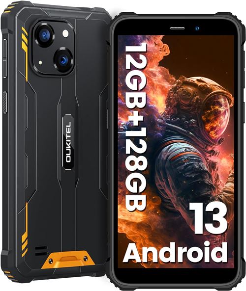 OUKITEL WP32 Telephone Portable 12GO 128GO 6300mAh,Octa-Core 6 HD+ Android 13 20MP Caméra Primaire WiFi GPS NFC OTG dual sim 4G -Orange