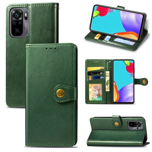 MPFRANCE Housse pour Xiaomi Redmi Note 10 4G Vert [Porte Carte, etui portefeuille, boucle]