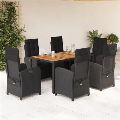 vidaXL Ensemble à manger de jardin coussins 7pcs Noir Résine tressée