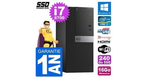 PC Tour Dell Optiplex 7040 Intel i7-6700 Ram 16Go SSD 240Go Hdmi Windows 10 WiFi