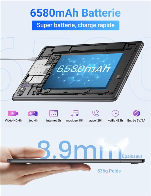 Blackview - 4G Tablette Tactile Blackview Tab 16 Tablette PC 11 pouces FHD+  8Go+256Go-SD 1To 13MP+8MP 7680mAh Android 12 Dual SIM-Certifié TÜV-PC mode  WIFI BLuetooth FM OTA GPS- Gris - Tablette Android 
