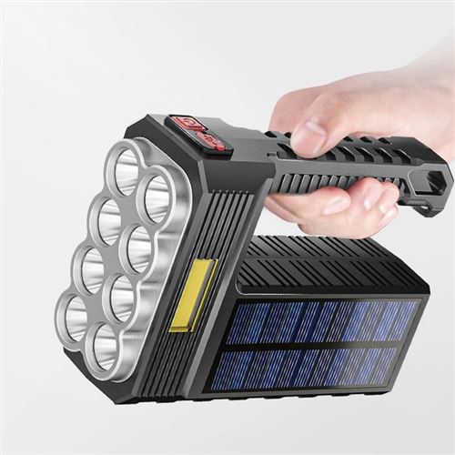 Lampe de poche a LED Projecteur de torche portatif multifonctionnel exterieur rechargeable solaire