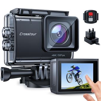 Eboxer Caméra Sport 4K Ultra HD Caméra Action Étanche 30 M 90°2 Pouces LCD  Écran Support Carte TF 32 Go Maximum avec Accessoires pour Voyage/Vélo/