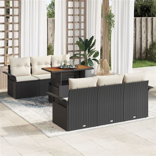 Non Communiqué Noir Ensemble De Canapé De Jardin 7 Pièces Avec Coussins En Poly Rotin, Canapé De Jardin 2 Places Avec Rangement Et Coussins No