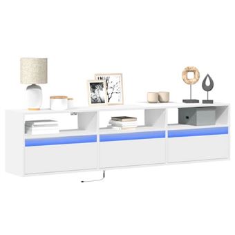 vidaXL Meuble TV mural avec LED blanc 180x31x45 cm, meuble TV flottant, meuble multimédia mural, unité TV murale, armoire TV 3307940 - 1