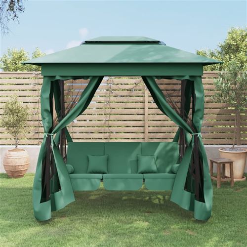 Vidaxl - Gazebo Con Panca A Dondolo Convertibile Verde Tessuto E Acciaio