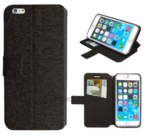 Housse etui coque pochette portefeuille pour Apple iPhone 6 (4.7 pouces) + film ecran - NOIR - htdmobiles