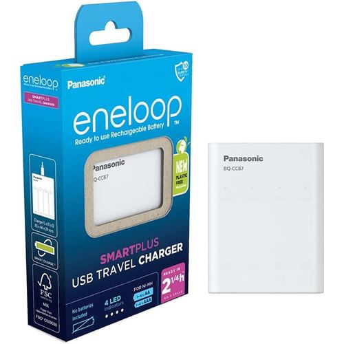 PANASONIC Eneloop Chargeur Smart Plus USB Travel Charger BQ-CC87 Sans Piles