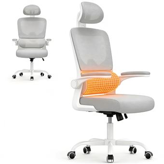 NASPALURO bureaustoel met armleuningen - Op wielen - met hoofdsteun en lendensteun - In hoogte verstelbaar - Grijs - 1