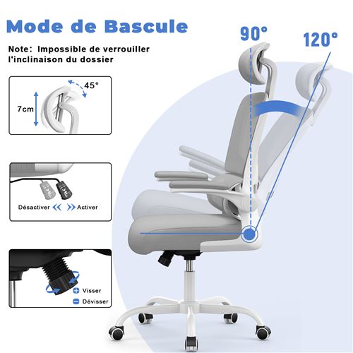 94€ sur Fauteuil de Bureau Naspaluro - Ergonomique Siège - avec accoudoir  rabattable à 90° - Support lombaire - Réglable en hauteur - Achat & prix