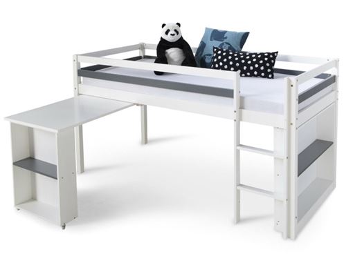 Non Communiqué Blanc Lit Mezzanine Bois 90X200 Avec Bureau