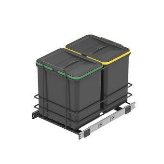 Emuca Poubelle de recyclage Recycle pour cuisine, 2 x 16 L, fixation par le bas et extraction manuelle, Plastique gris antracite - 1