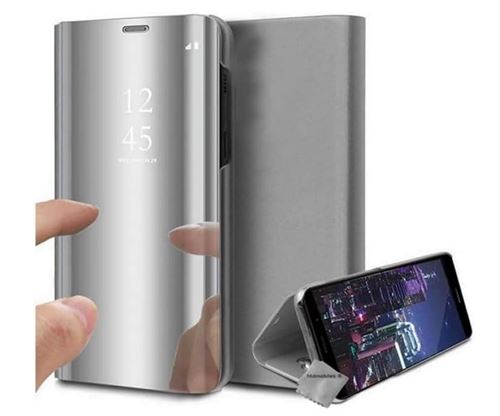Housse etui coque portefeuille clear view pour Xiaomi Mi 9 Lite avec verre trempe - ARGENT