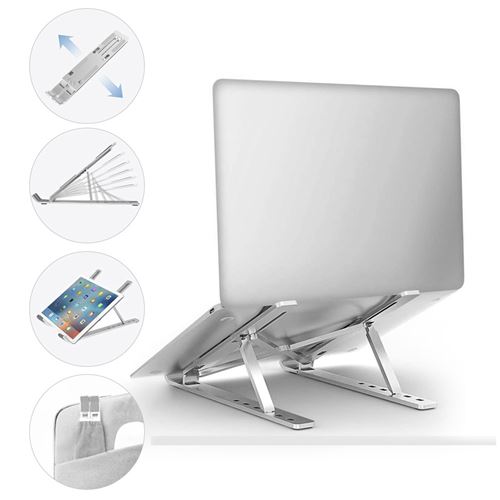Foluu Support pour ordinateur portable Support de refroidissement pliable pour ordinateur portable en alliage daluminium Silver Support de dissipation de chaleur ergonomique réglable en hauteur 