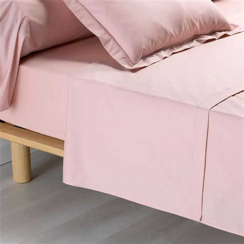 Drap plat 2 personnes 240 x 300 cm percale uni 78 fils percaline +p bourdon Rose