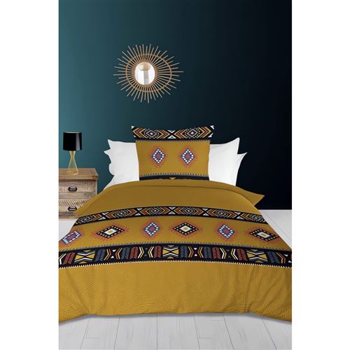 Parure housse de couette en coton 140x200 cm AZTEC camel