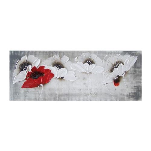 FLOWERS Tableau deco toile peinte 30x90 cm rouge et blanc