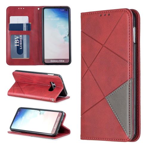 Etui en PU peau géométrique avec support et porte-cartes rouge pour votre Samsung Galaxy S10e
