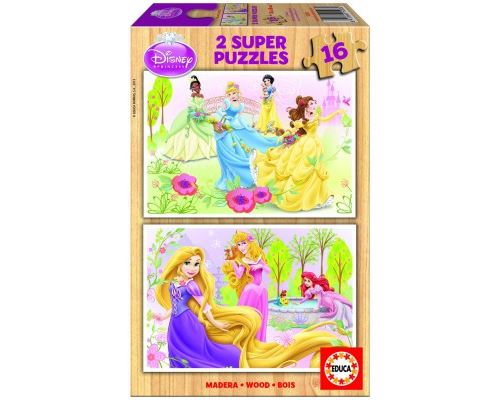 Puzzle 16 Pièces : 2 Puzzles en Bois - Princesses Disney, Educa